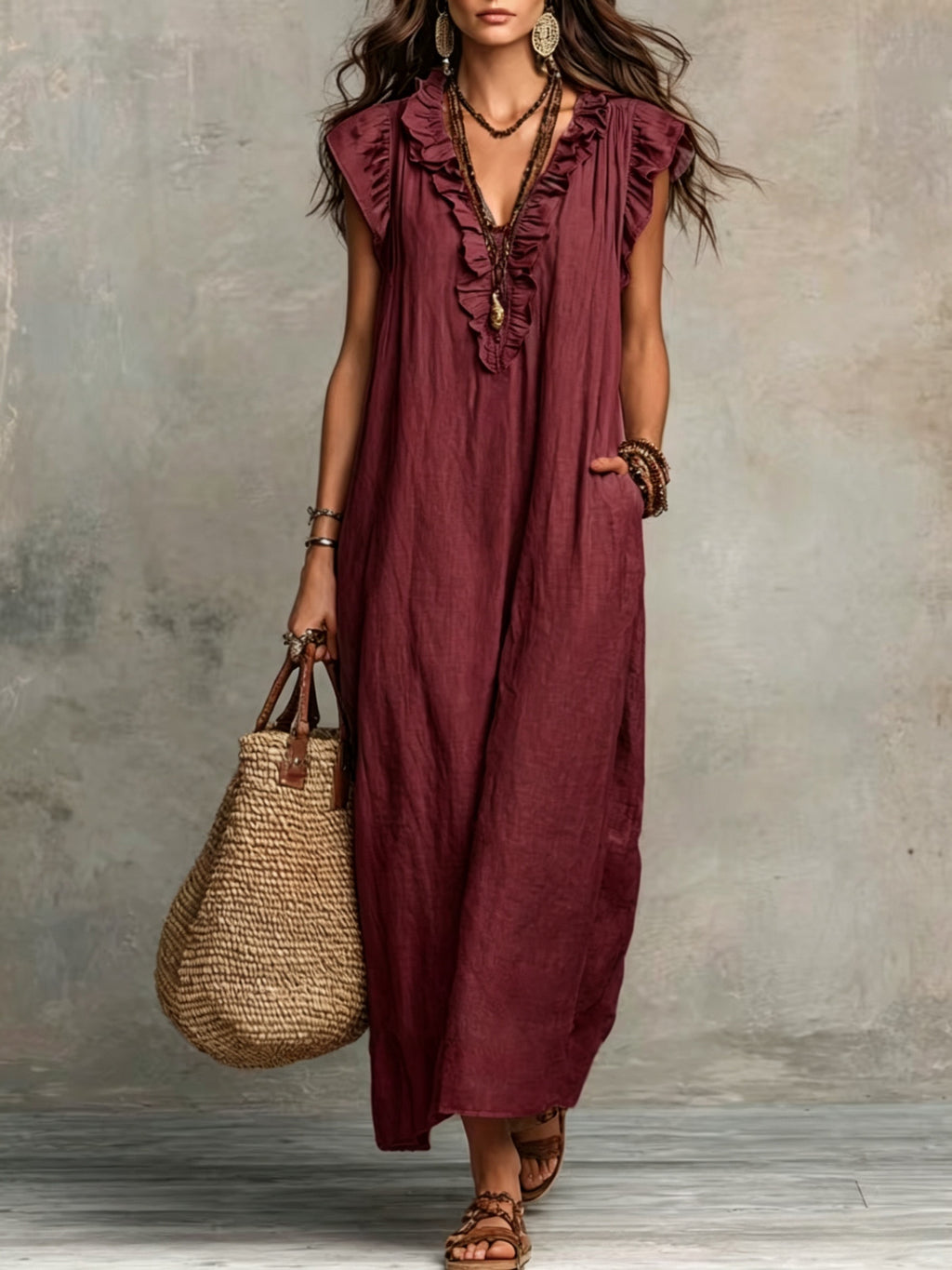 Philippa | Blue Linen Maxi Dress