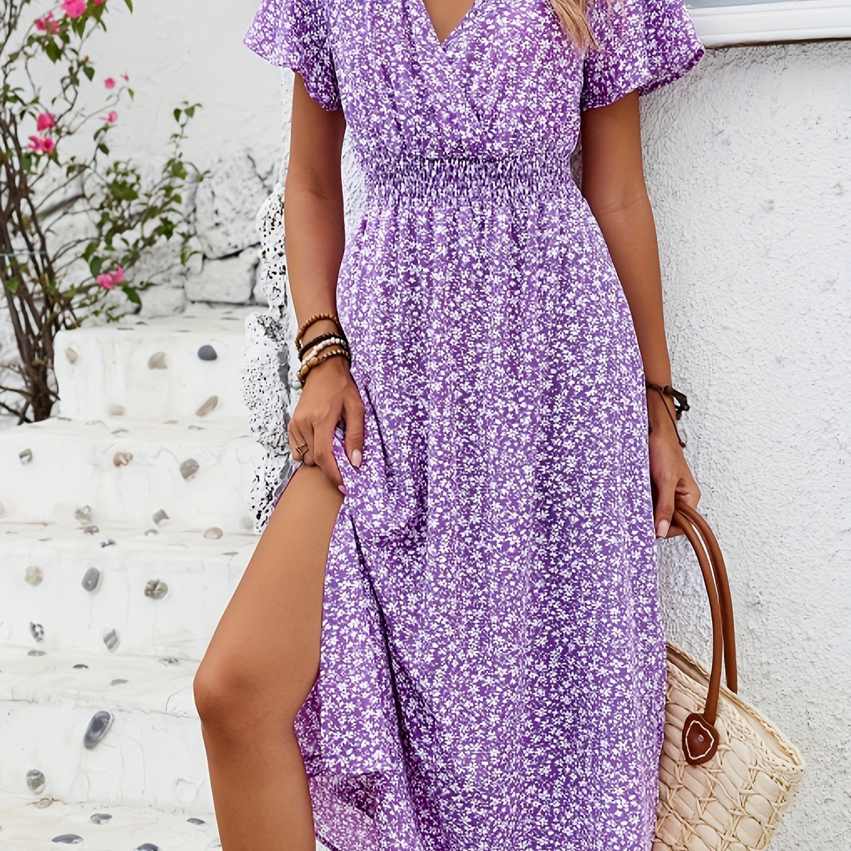 Cordelia | Lavender Floral Slit Maxi Dress