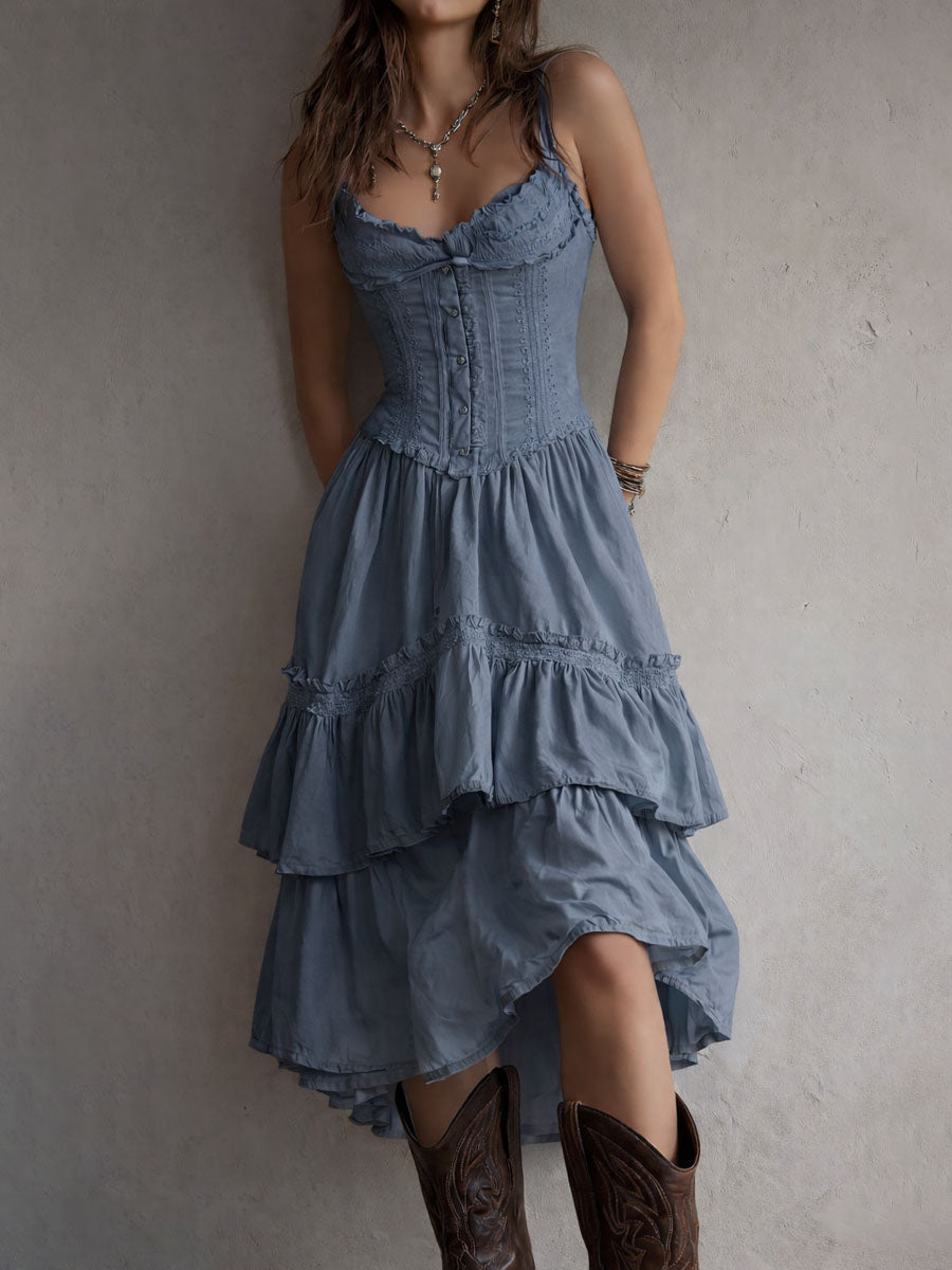 Delphine | White Corset Tiered Maxi Dress