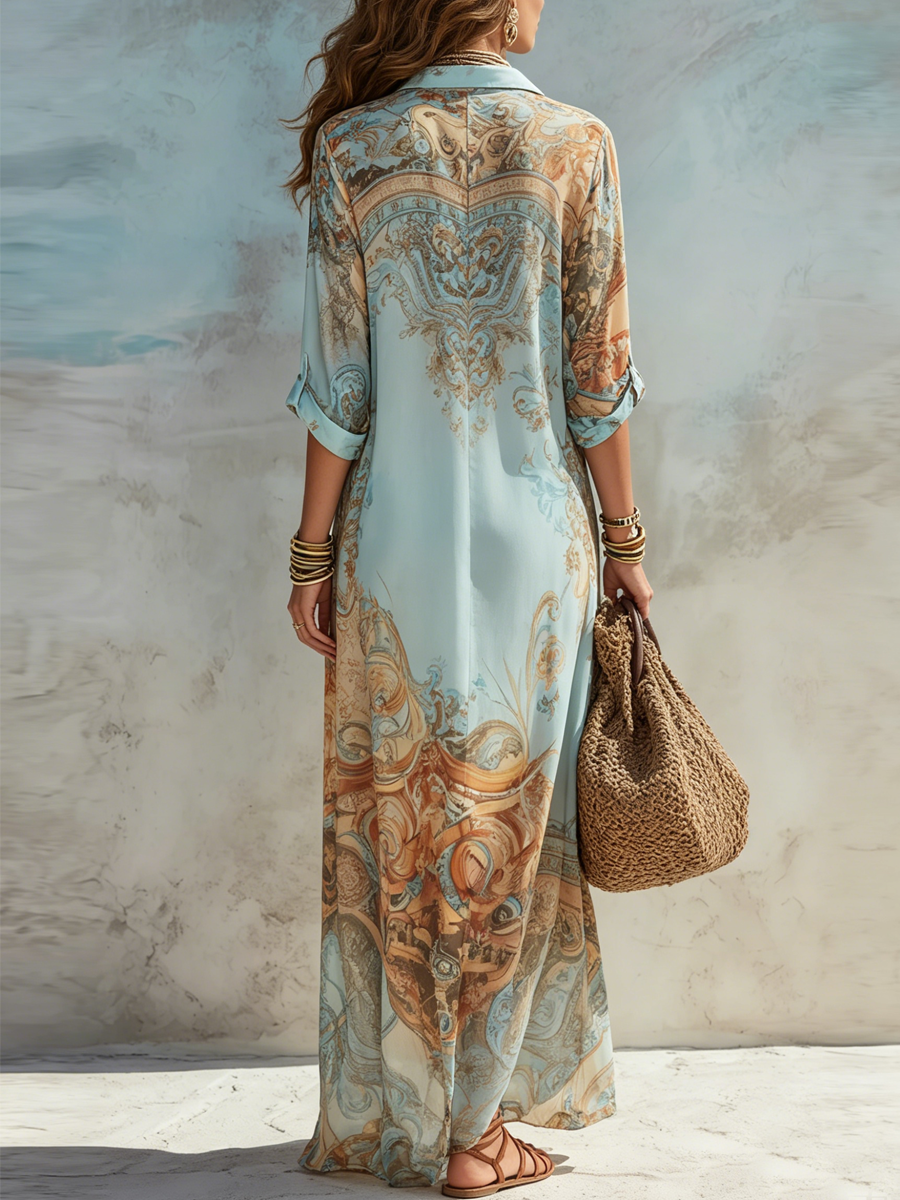 Wilhelmina | Blue Chiffon Long Sleeve Maxi Dress
