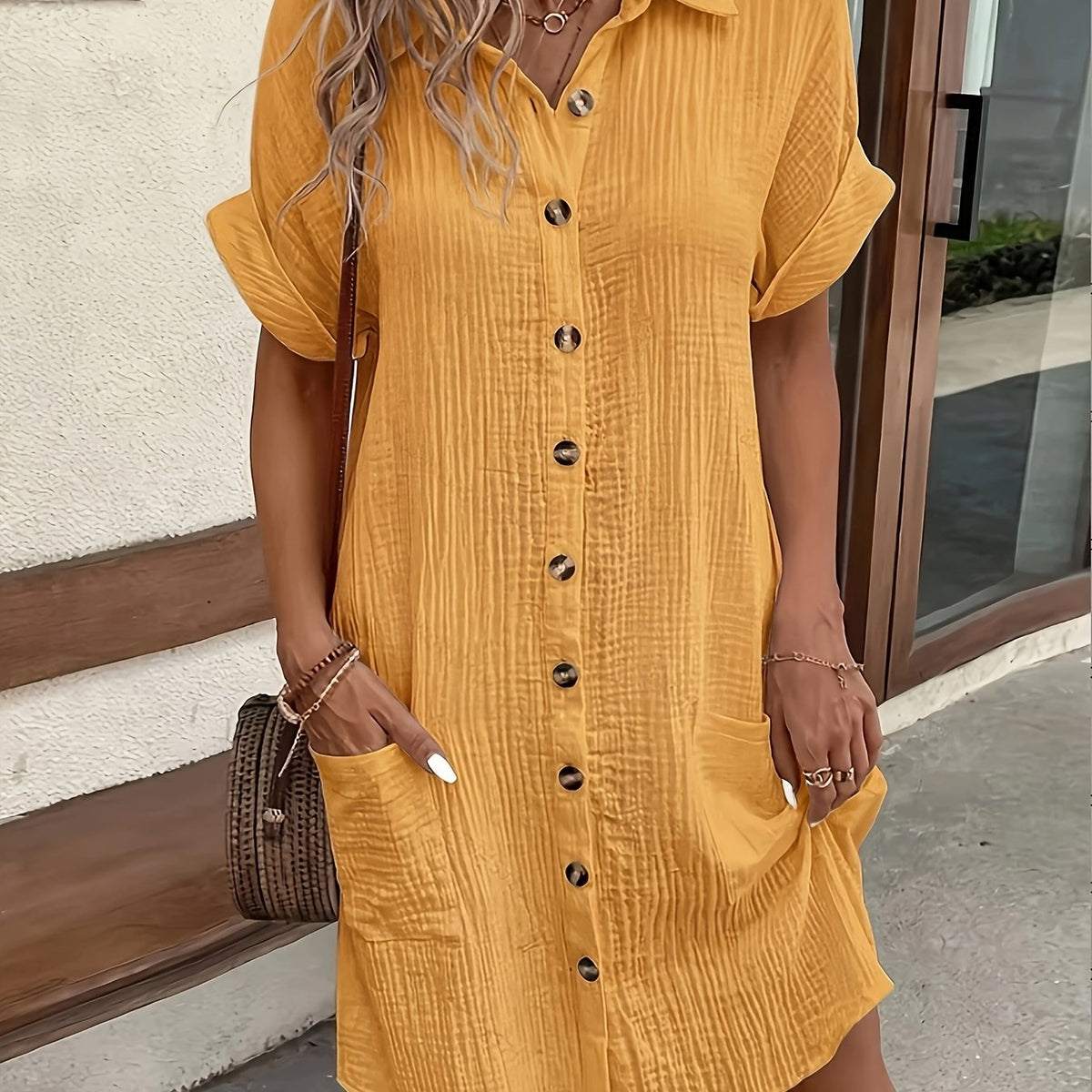 Camille | Blue Button-Front Midi Dress
