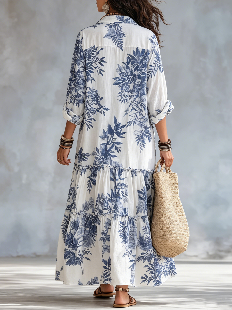 Winifred | Blue Floral Long Sleeve Maxi Dress