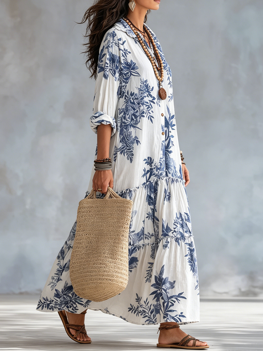 Winifred | Blue Floral Long Sleeve Maxi Dress
