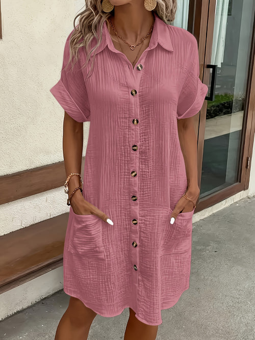 Camille | Blue Button-Front Midi Dress