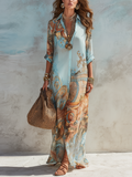 Wilhelmina | Blue Chiffon Long Sleeve Maxi Dress
