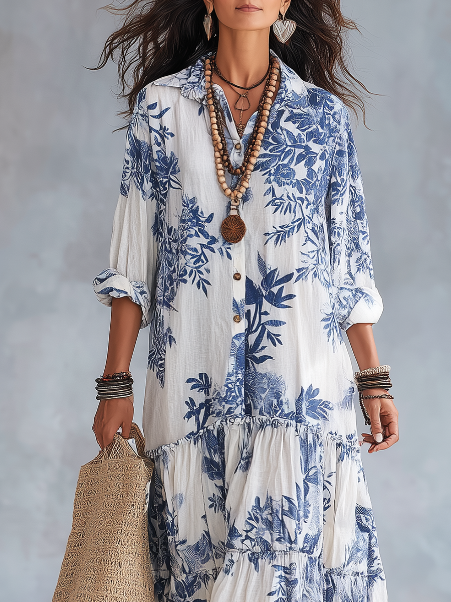 Winifred | Blue Floral Long Sleeve Maxi Dress