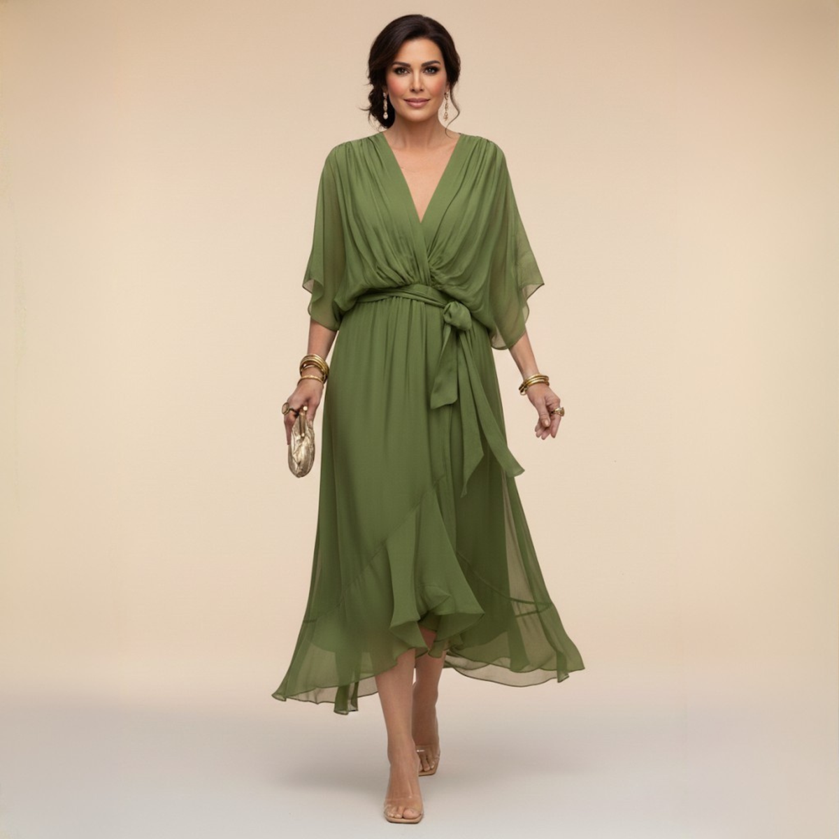 Vienna | Olive Wrap Long Sleeve Maxi Dress