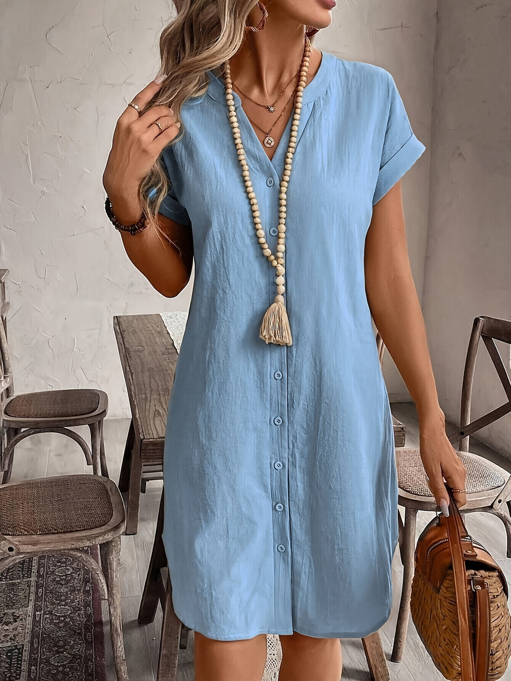 Eleanora | Navy Button-Front Midi Dress