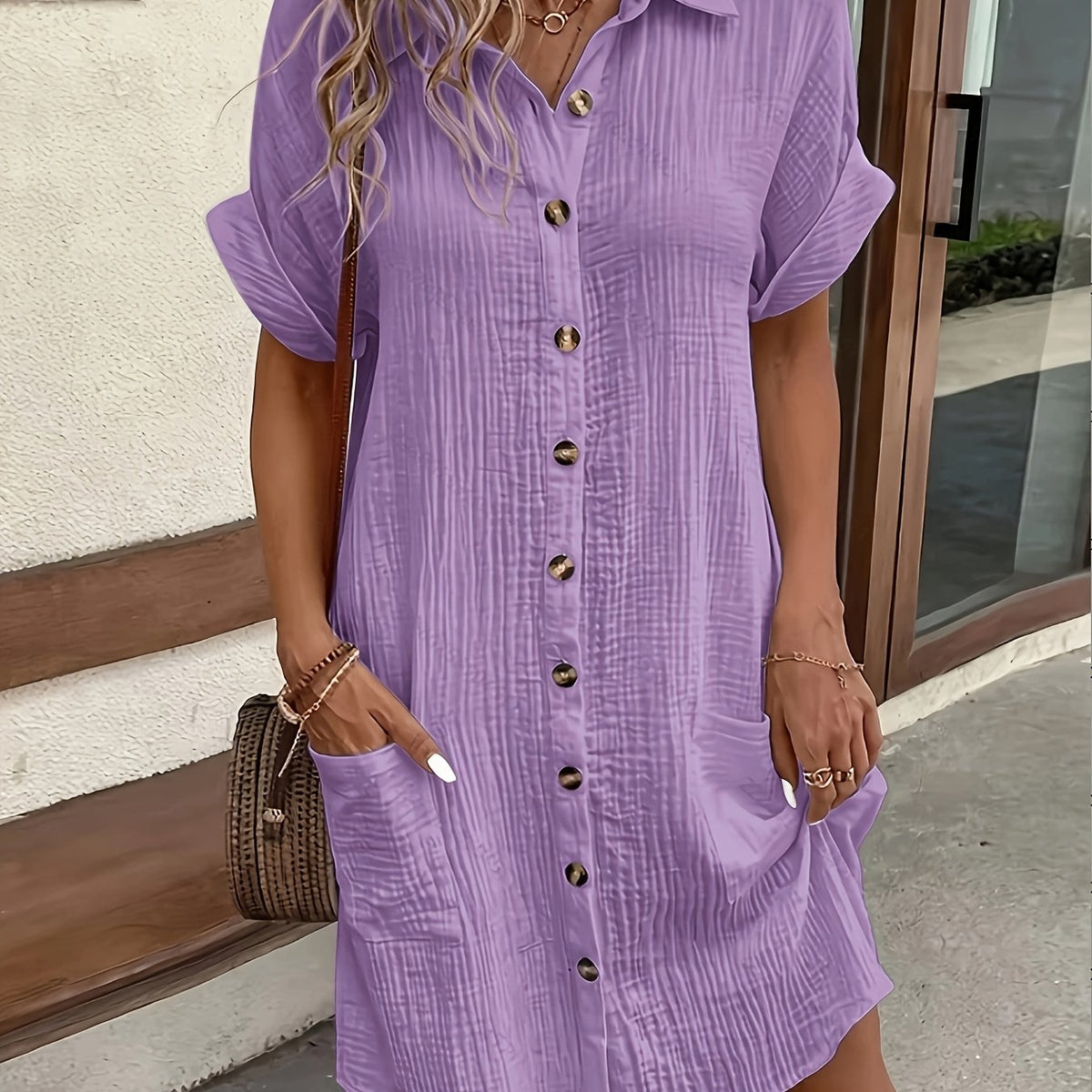 Camille | Blue Button-Front Midi Dress