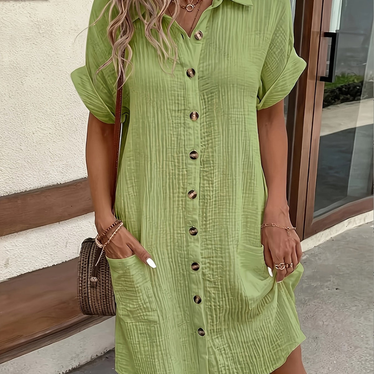Camille | Blue Button-Front Midi Dress