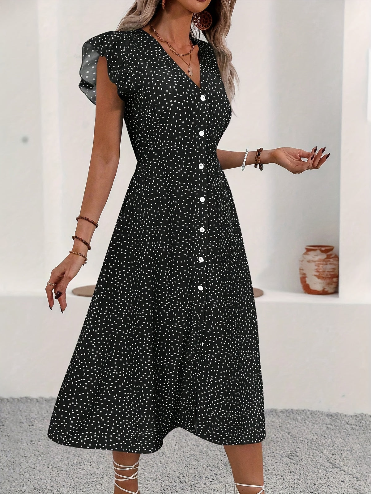 Persephone | Polka Dot Ruffle Maxi Dress