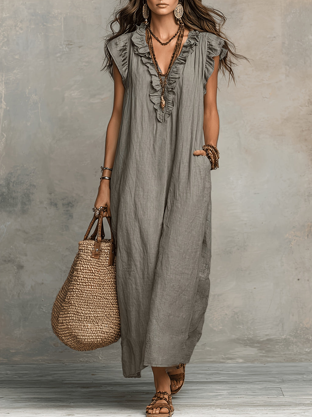 Philippa | Blue Linen Maxi Dress