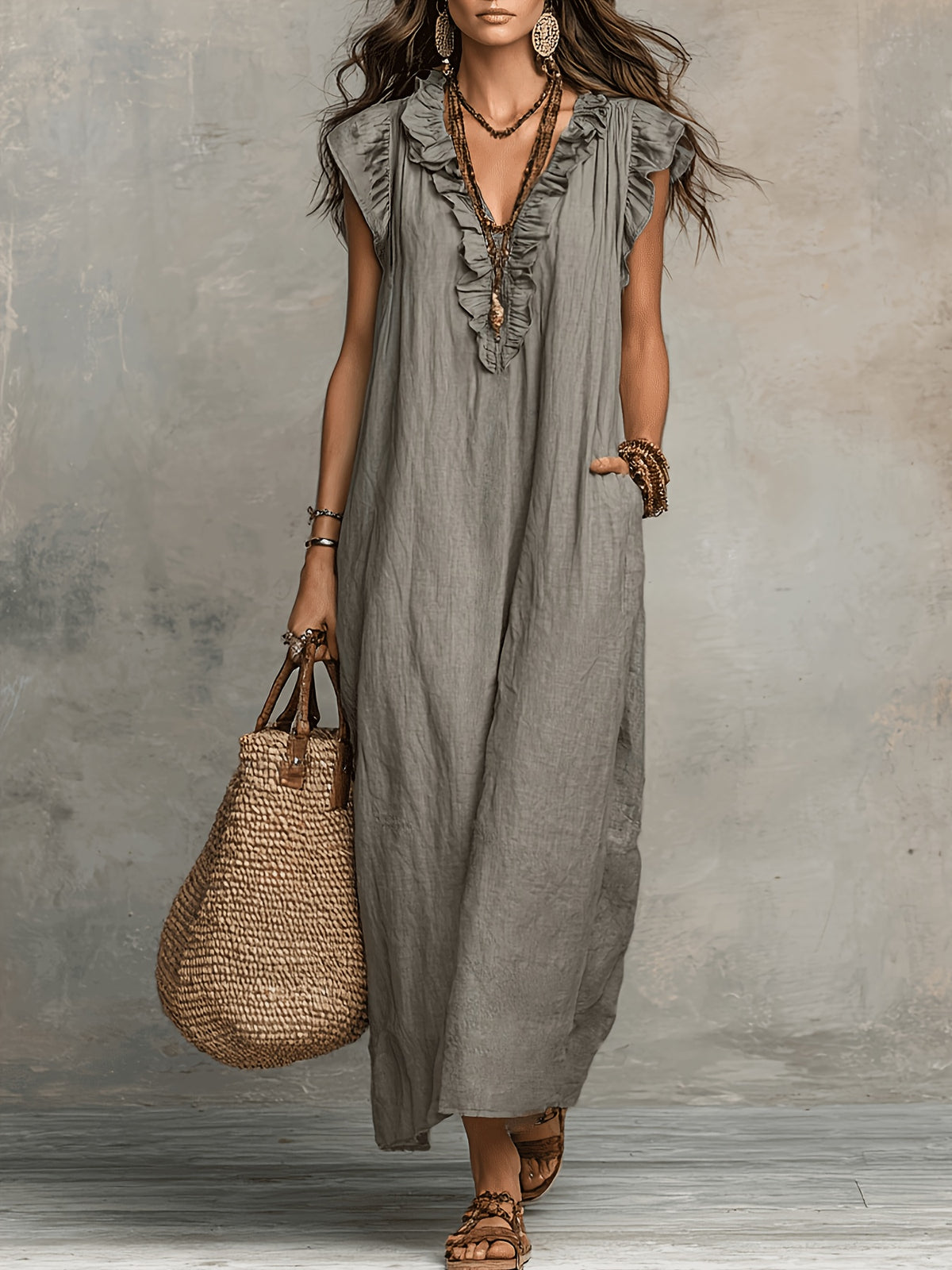 Philippa | Blue Linen Maxi Dress