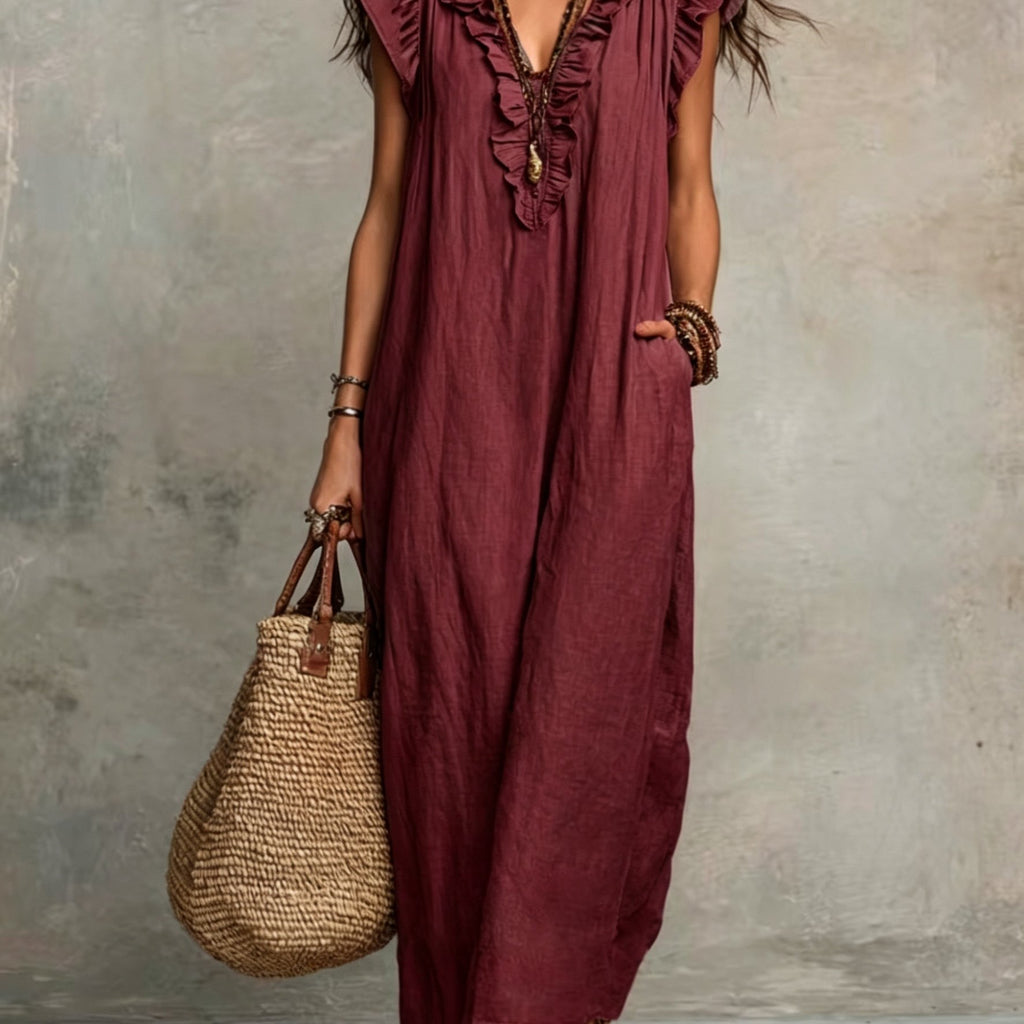 Philippa | Blue Linen Maxi Dress