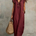 Philippa | Blue Linen Maxi Dress