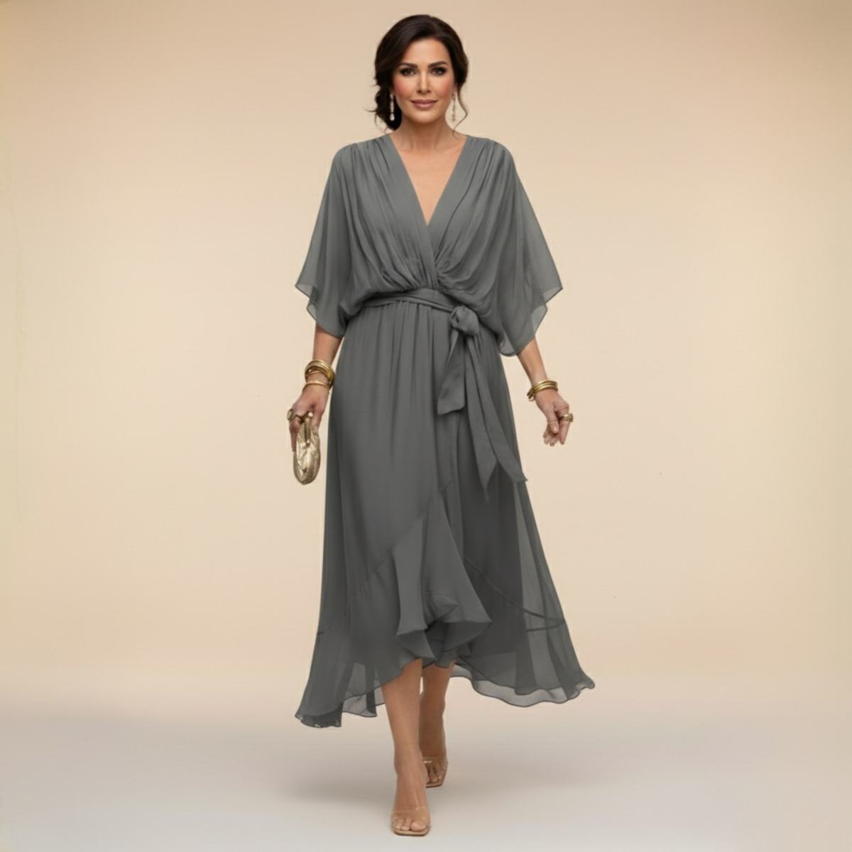 Vienna | Olive Wrap Long Sleeve Maxi Dress