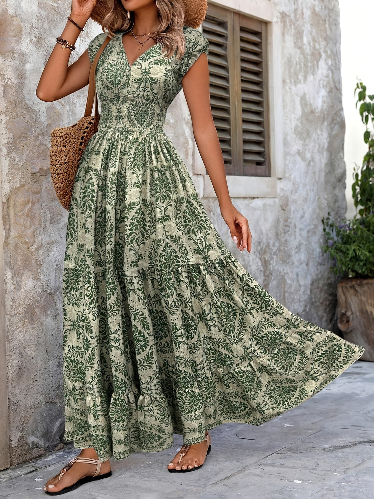 Primrose | Green Floral Tiered Maxi Dress