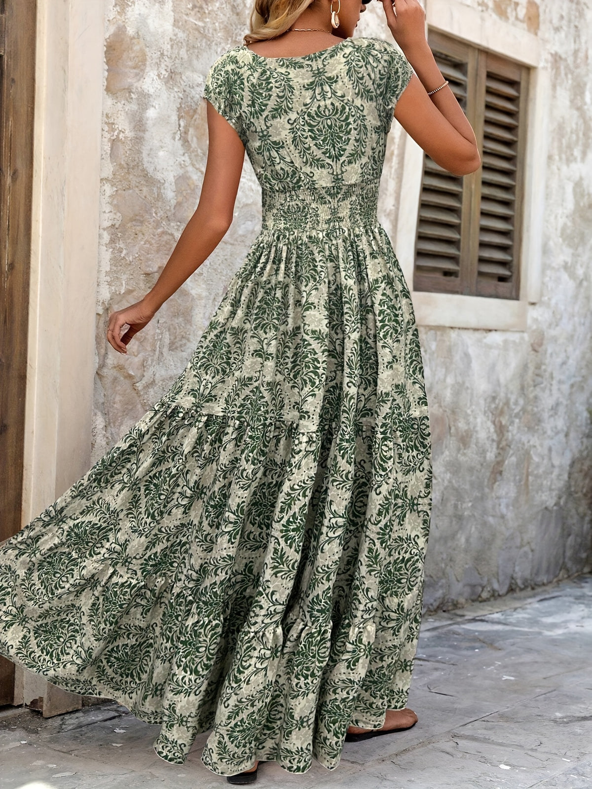 Primrose | Green Floral Tiered Maxi Dress