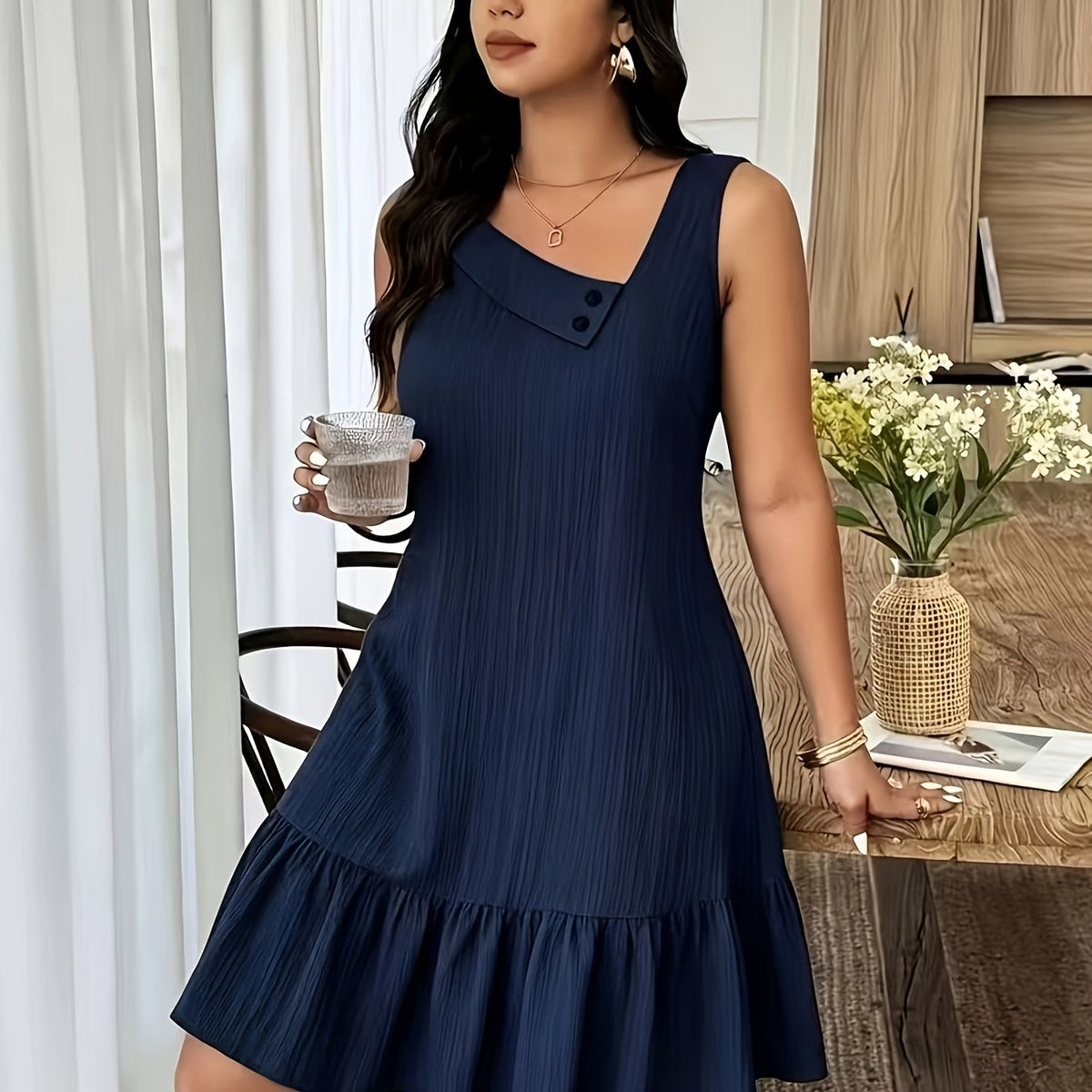 Odette | Navy Striped Midi Dress