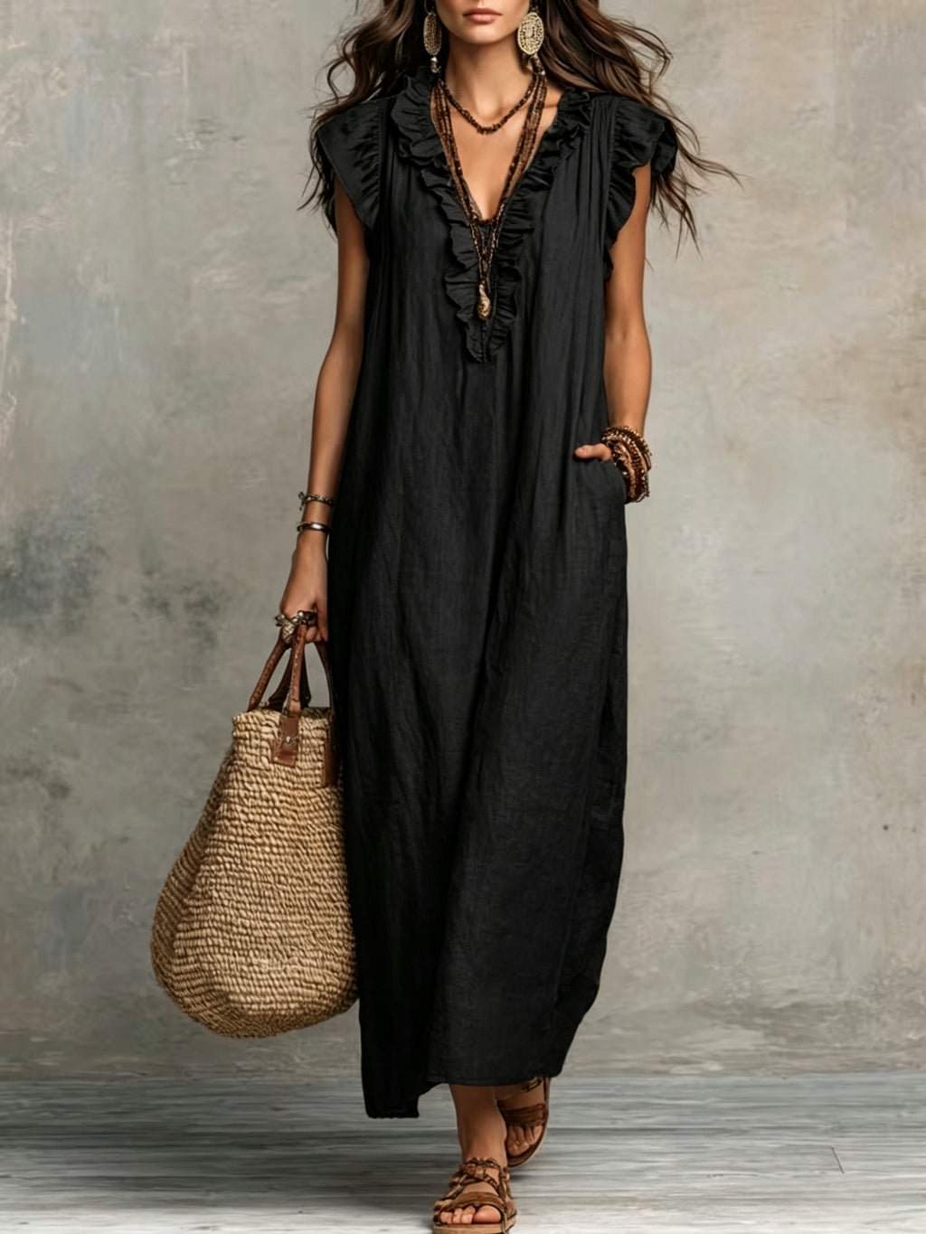 Philippa | Blue Linen Maxi Dress
