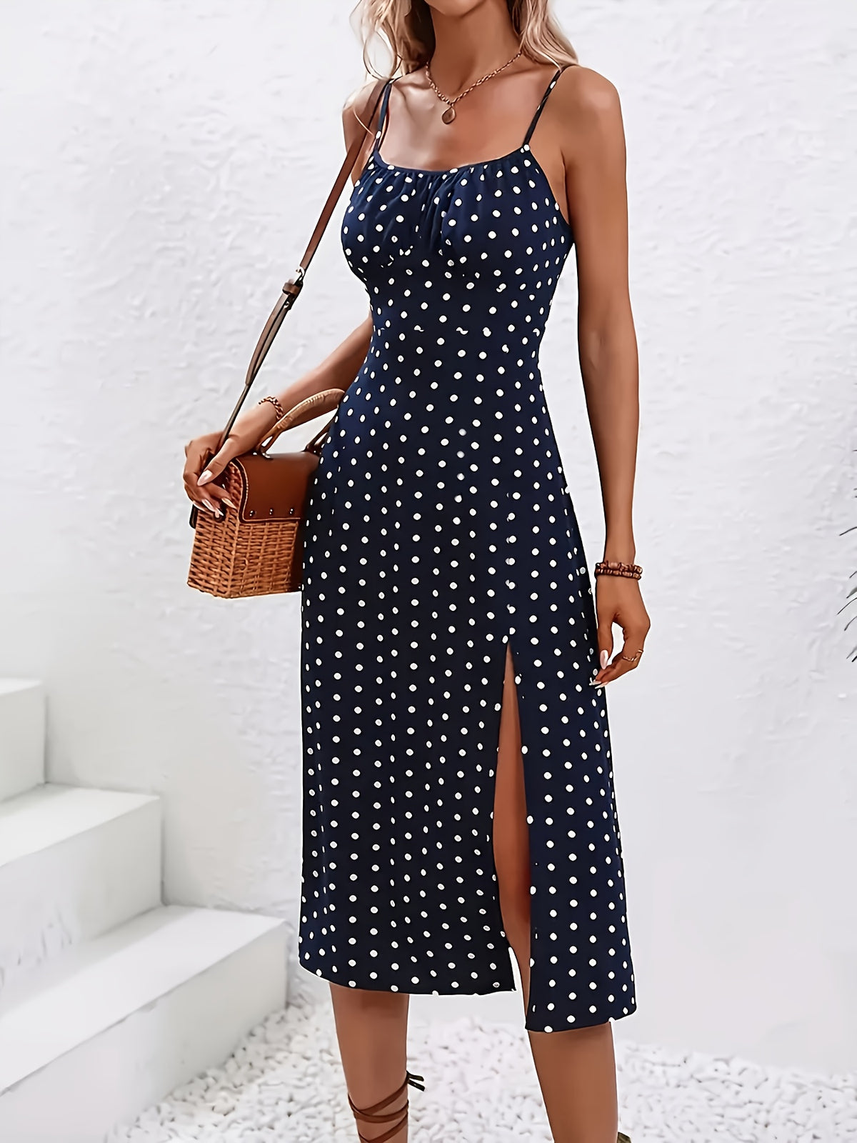 Rosalind | Navy Polka Dot Maxi Dress