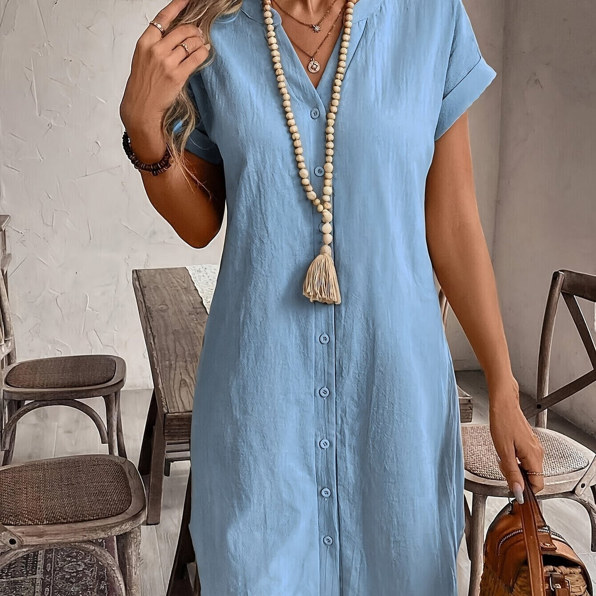 Eleanora | Navy Button-Front Midi Dress