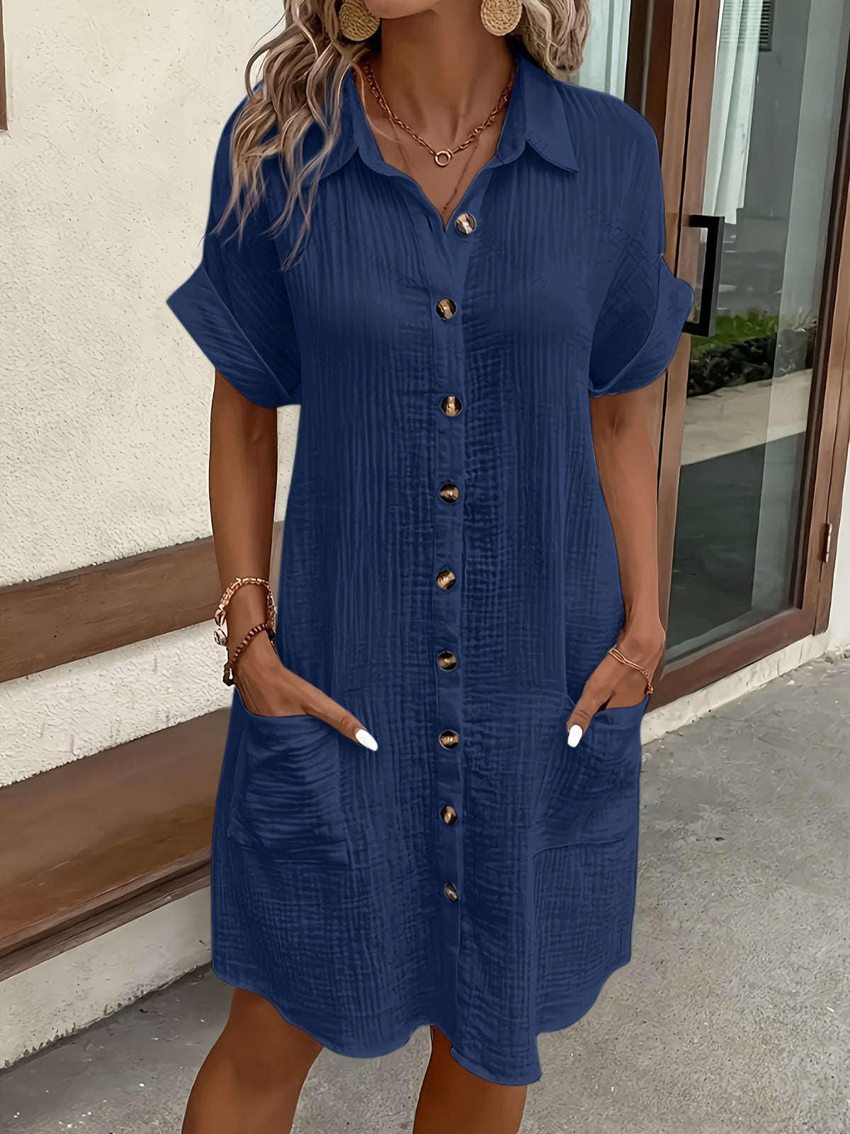 Camille | Blue Button-Front Midi Dress