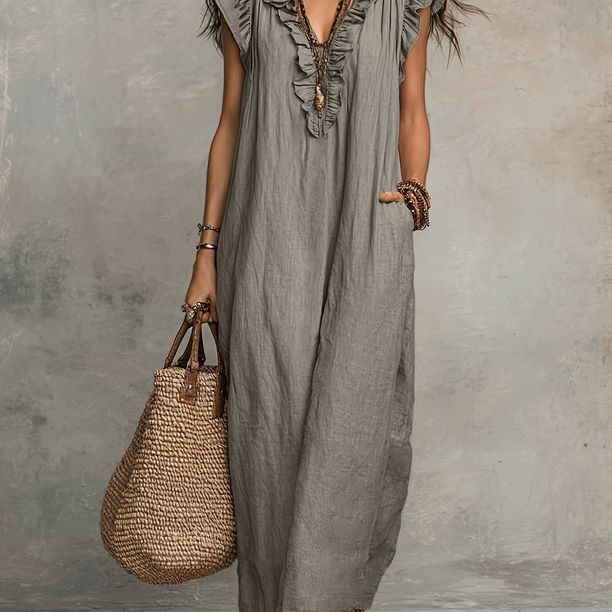 Philippa | Blue Linen Maxi Dress