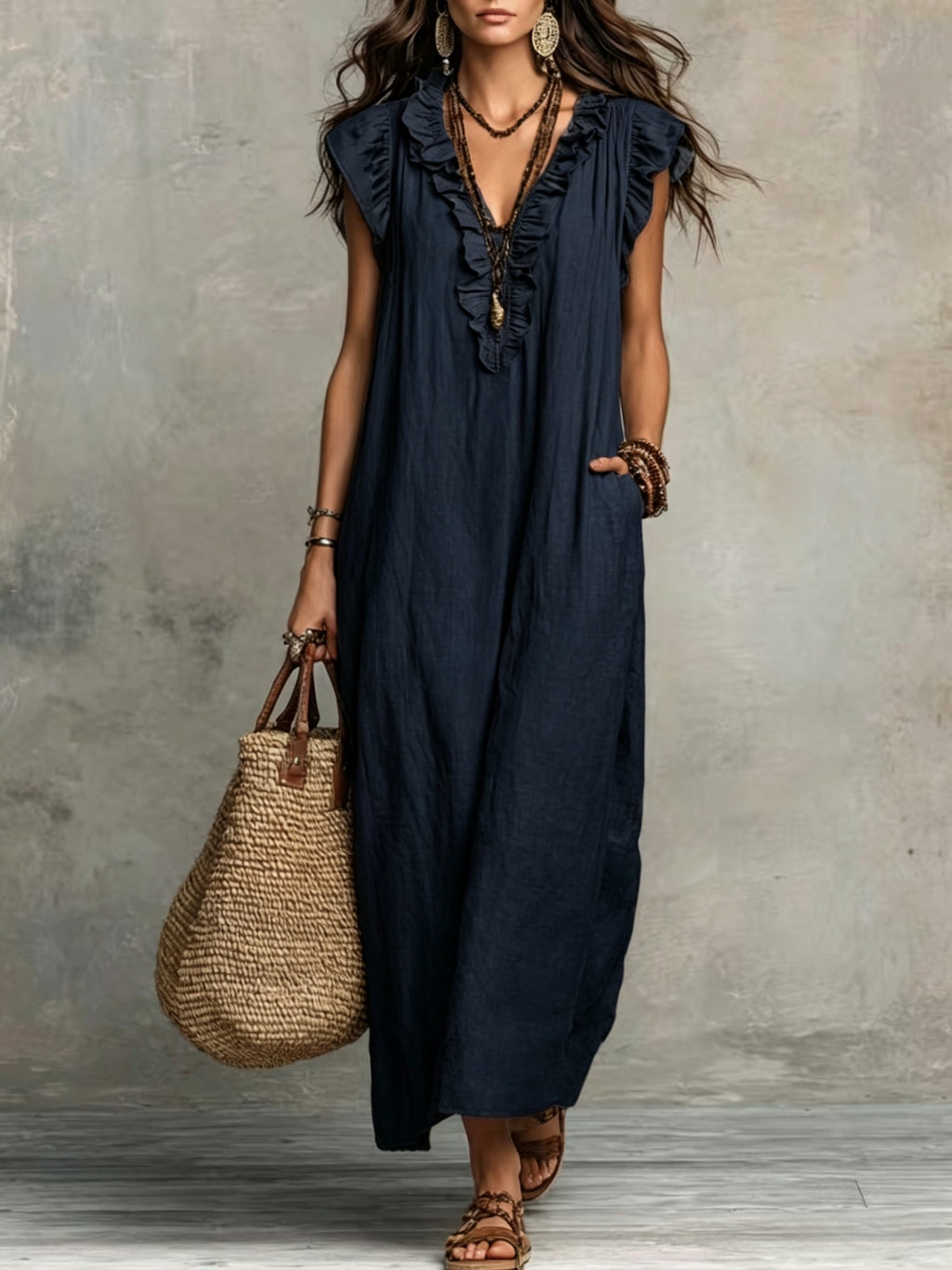 Philippa | Blue Linen Maxi Dress