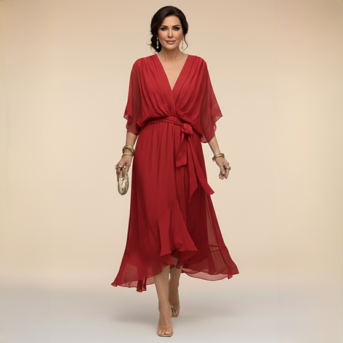 Vienna | Olive Wrap Long Sleeve Maxi Dress