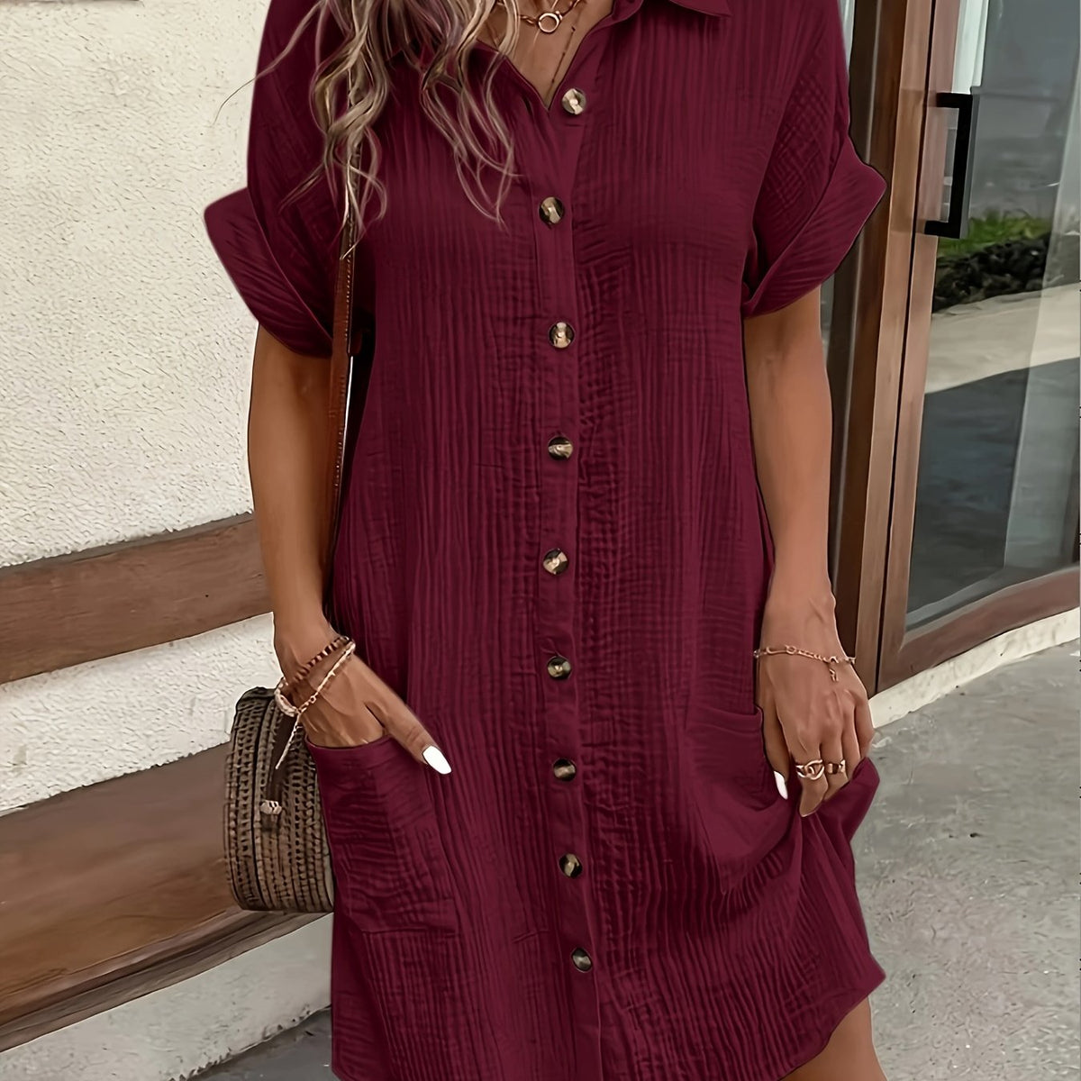 Camille | Blue Button-Front Midi Dress