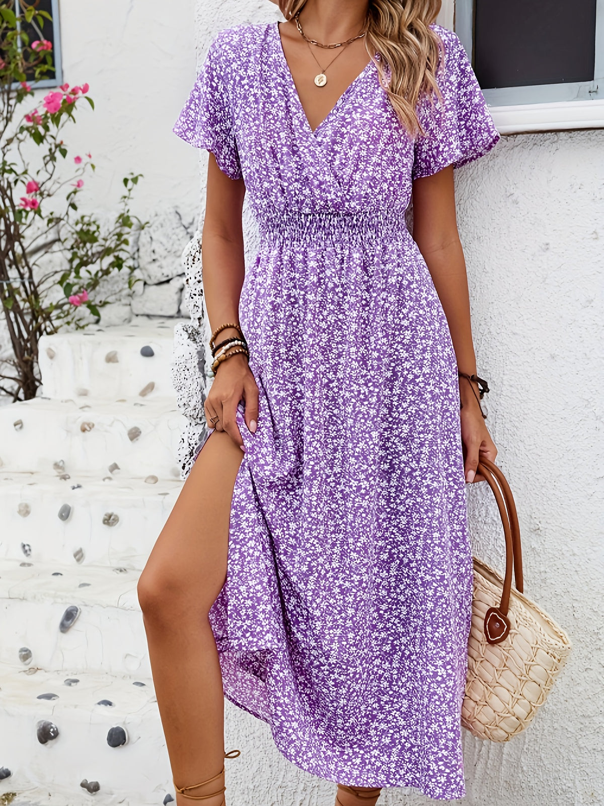 Cordelia | Lavender Floral Slit Maxi Dress