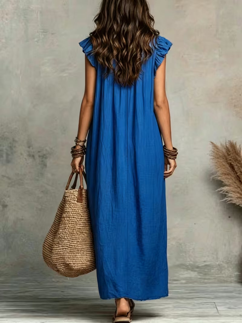 Philippa | Blue Linen Maxi Dress
