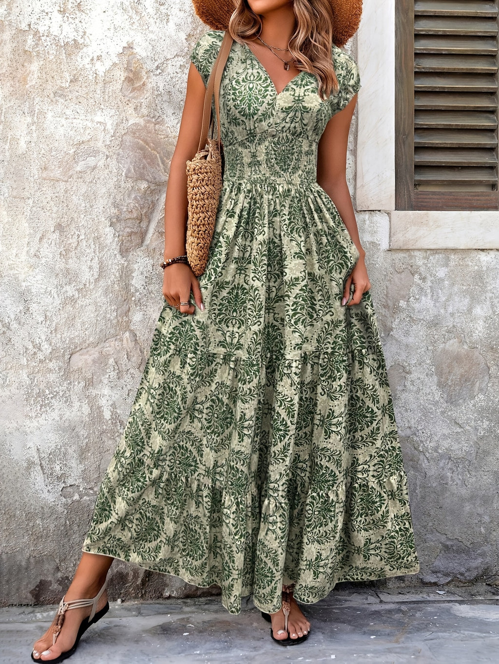 Primrose | Green Floral Tiered Maxi Dress