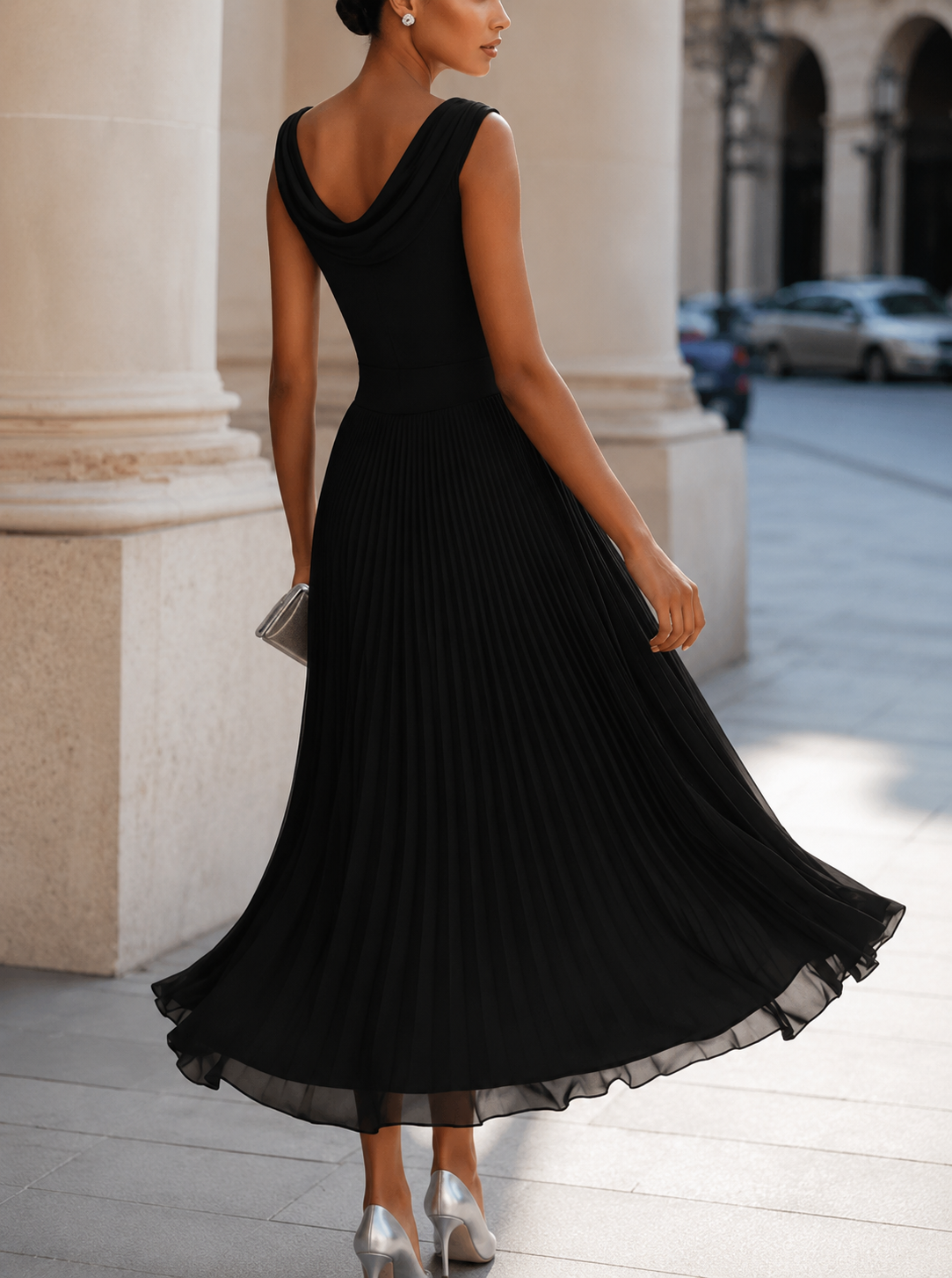 Zinnia | Beige Pleated Chiffon Maxi Dress