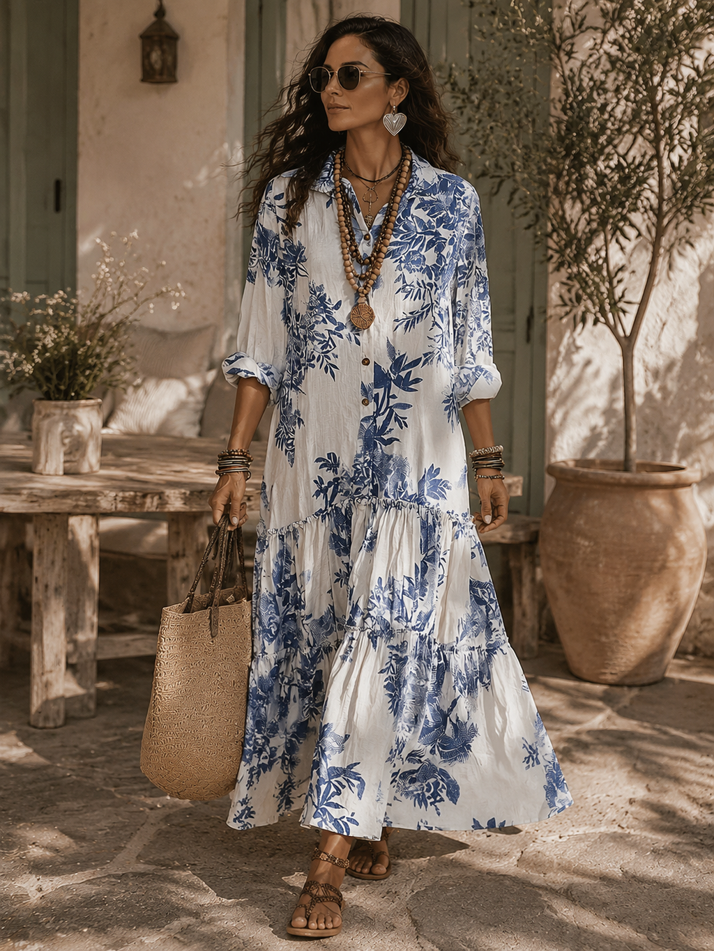 Winifred | Blue Floral Long Sleeve Maxi Dress
