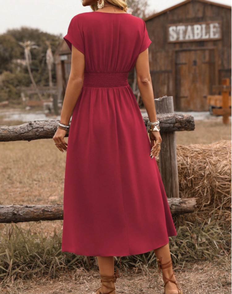 Tamsin | Red Wrap Midi Dress