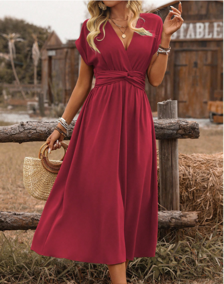 Tamsin | Red Wrap Midi Dress
