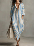 Ottilie | Blue Striped Shirt Maxi Dress
