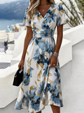 Gwendolyn | Blue Floral Wrap Midi Dress