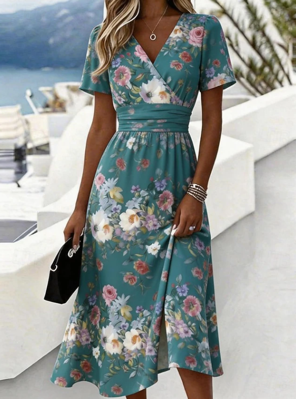 Gwendolyn | Blue Floral Wrap Midi Dress