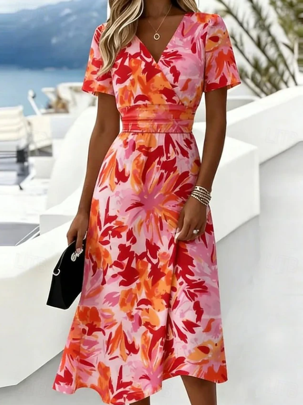Gwendolyn | Blue Floral Wrap Midi Dress