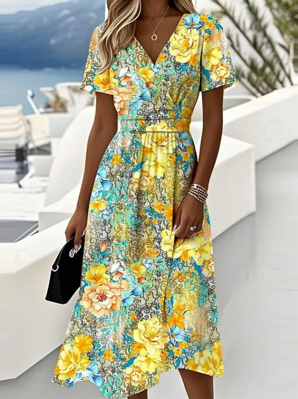 Gwendolyn | Blue Floral Wrap Midi Dress
