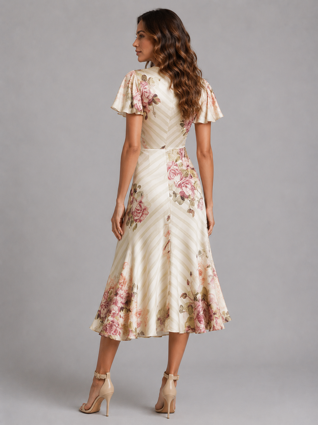 Rosalie | Floral Satin Ruched Midi Dress