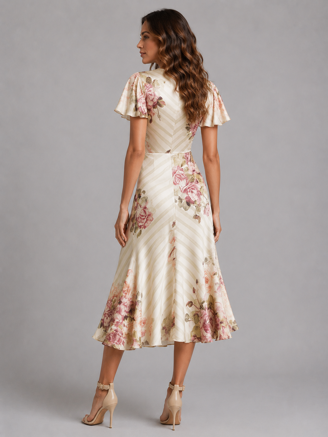 Rosalie | Floral Satin Ruched Midi Dress