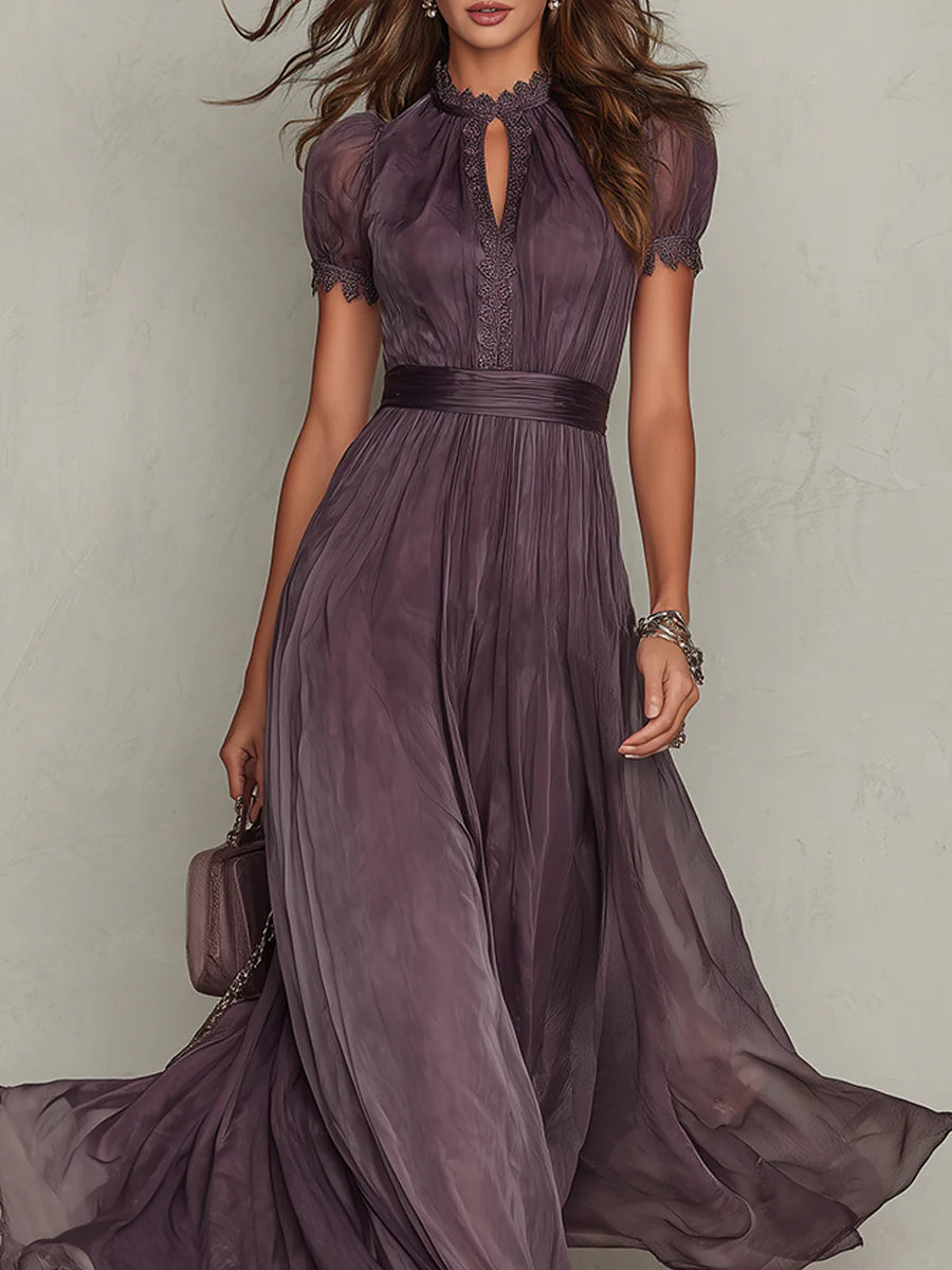 Xiomara | Purple Keyhole Chiffon Maxi Dress
