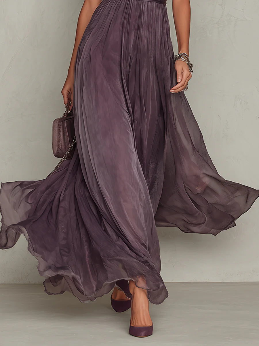 Xiomara | Purple Keyhole Chiffon Maxi Dress