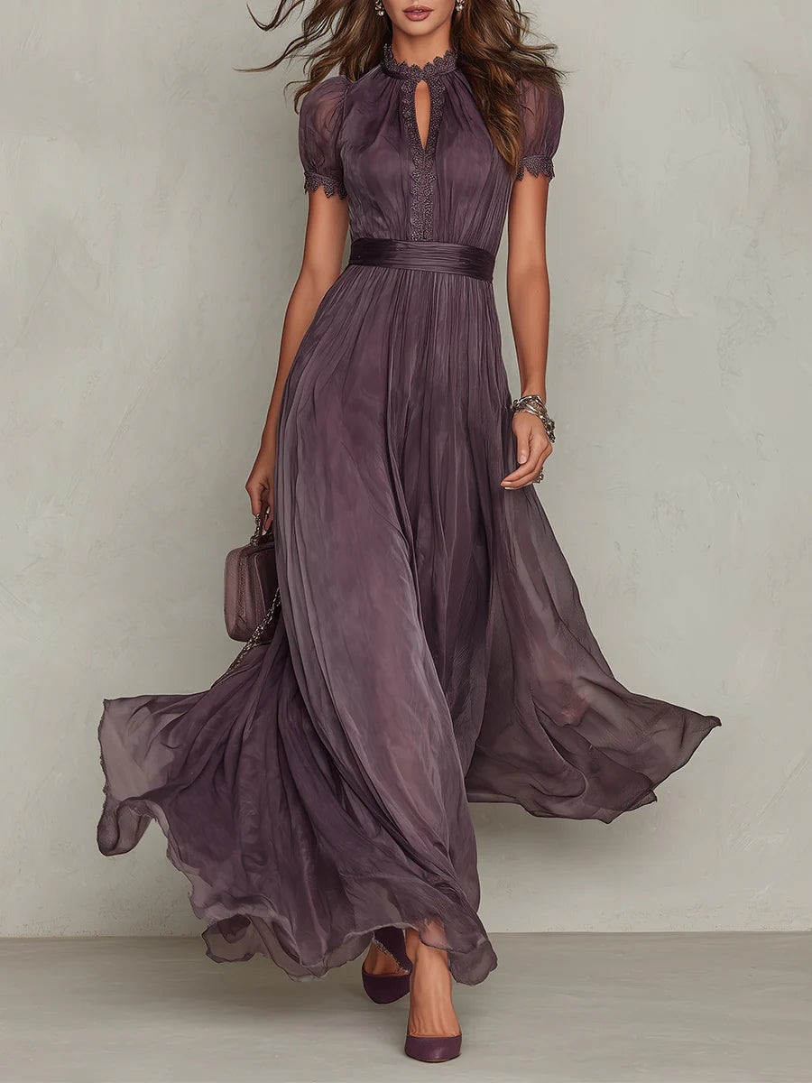 Xiomara | Purple Keyhole Chiffon Maxi Dress