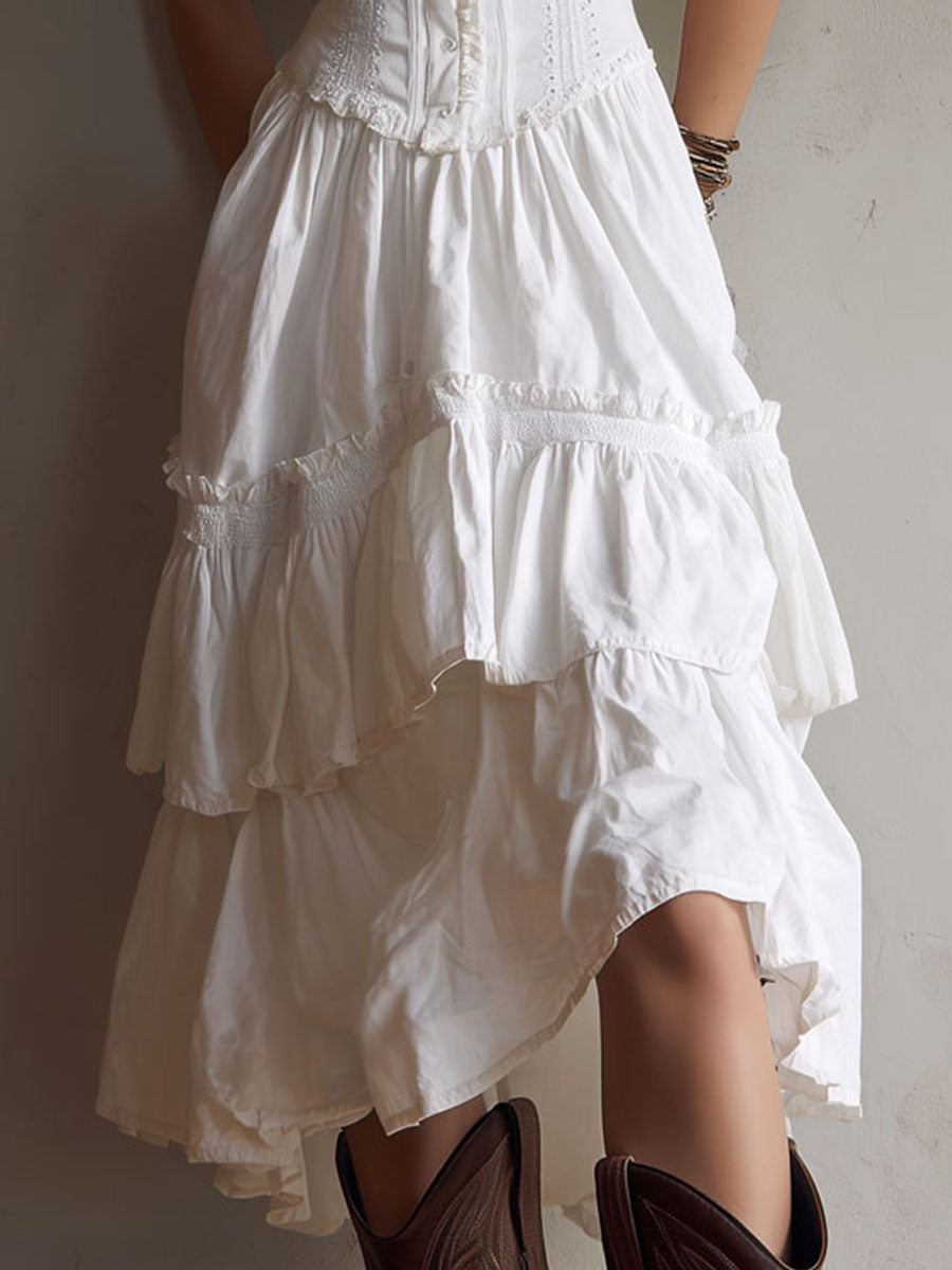 Delphine | White Corset Tiered Maxi Dress