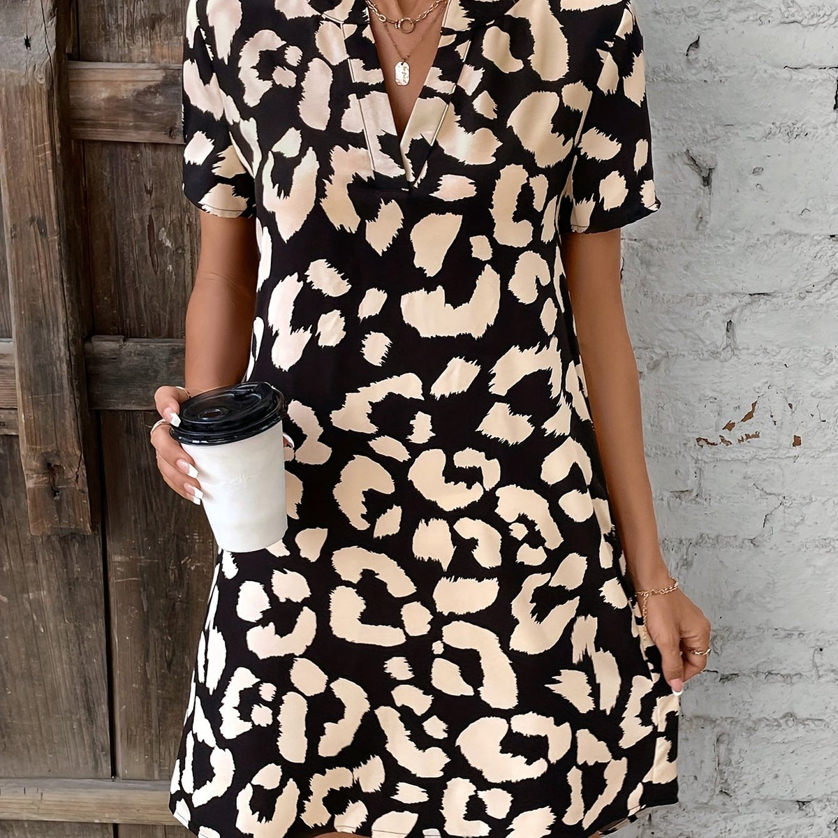 Penelope | Leopard Print Shirt Midi Dress